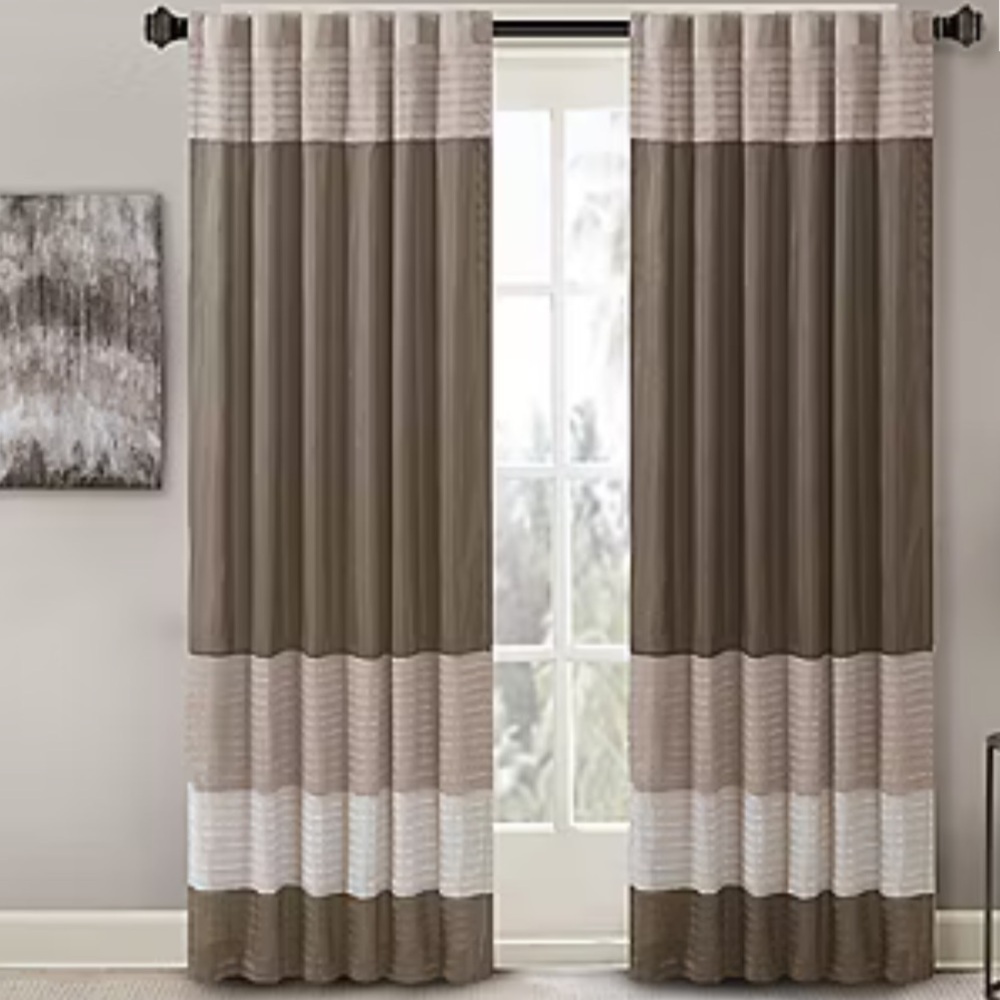 5 Madison Park Eastridge Polyoni 50"WX84"L Pintuck-Striped Single Curtain Panels